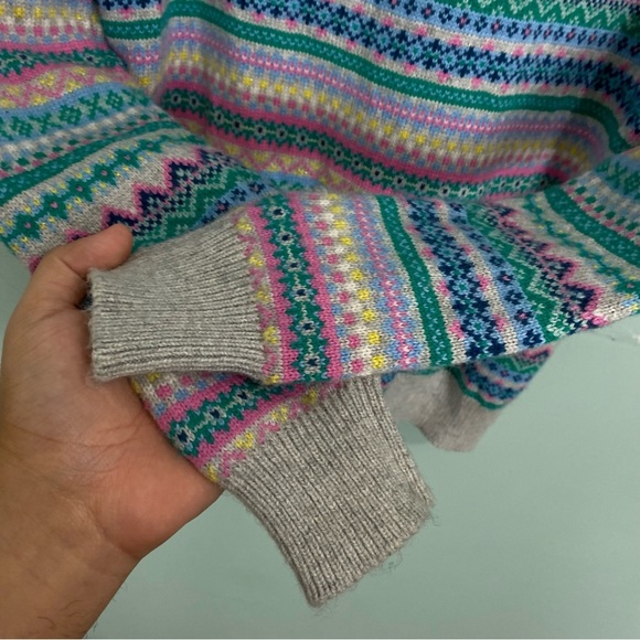 Boden K0289 Fair Aisle Sweater Crewneck Pullover Green Pink Nordic Sz M - Picture 8 of 8